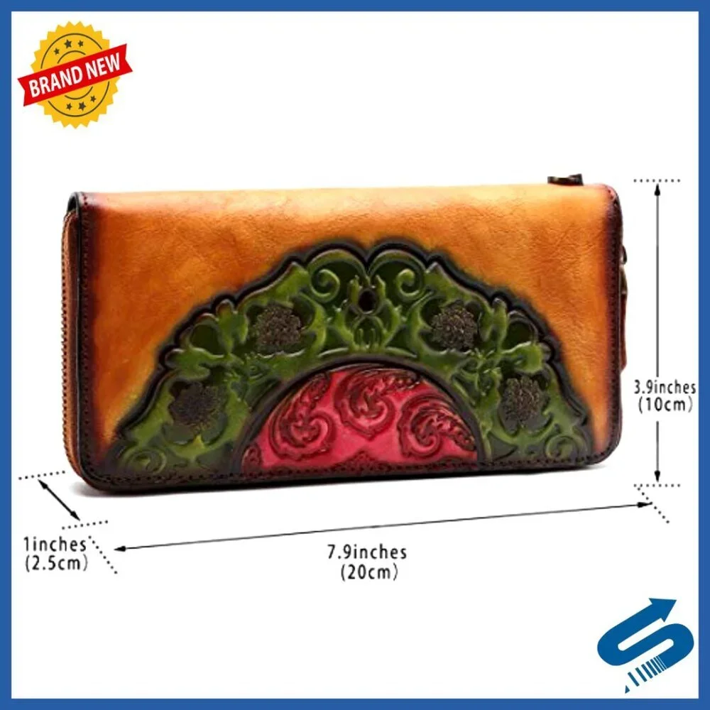 Genuine Leather Small Clutch Wallet with 8 Card Slots and Zipper Pocket